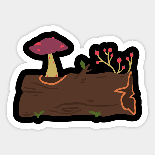 Mushrooms Grow On Wood Trunks Sticker by yangho